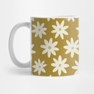 Retro 70s Yellow Mustard Floral White Daisy Mug